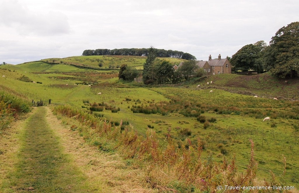 A farm and surrounding fields in England, Hadrian's Wall Path