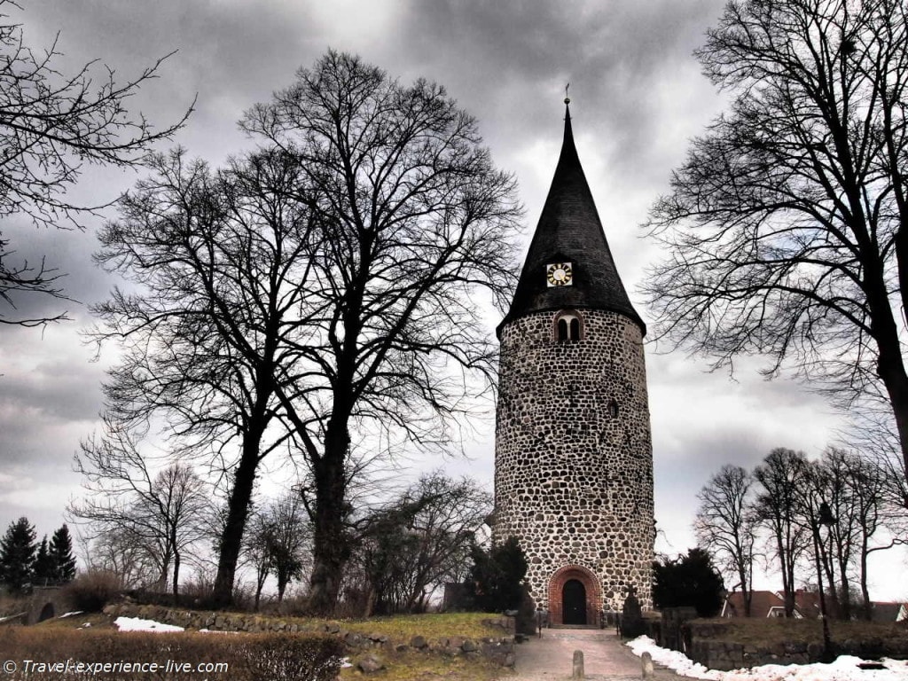 A church tower in a small German village.