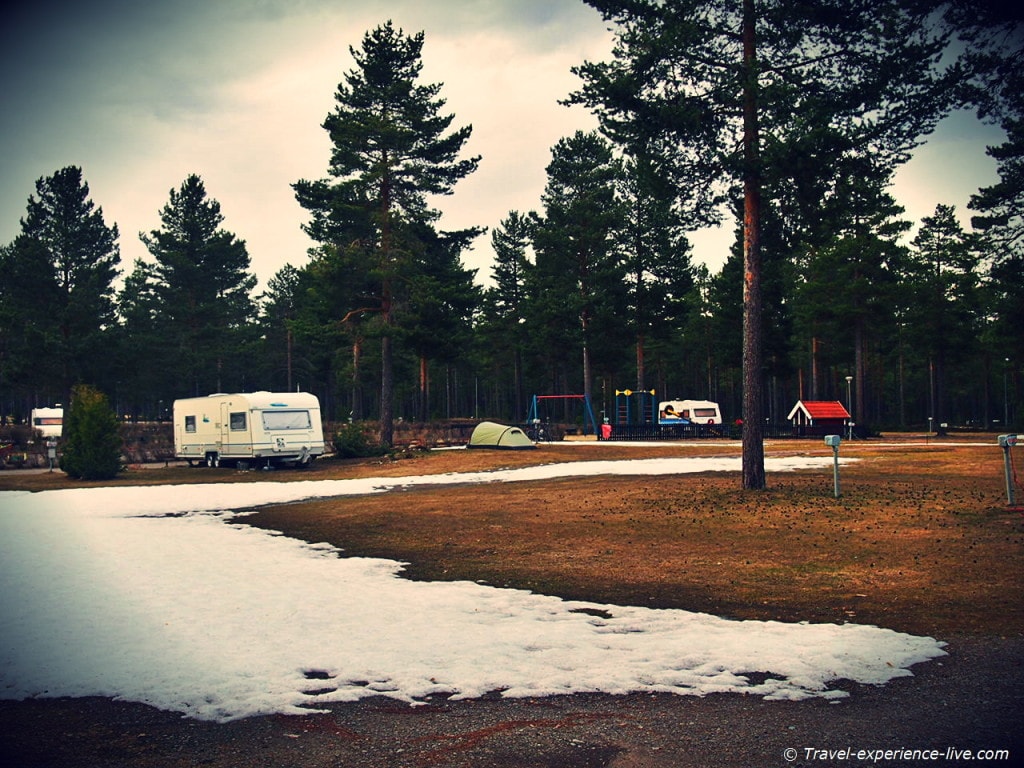 Snowy camp ground in central Sweden.