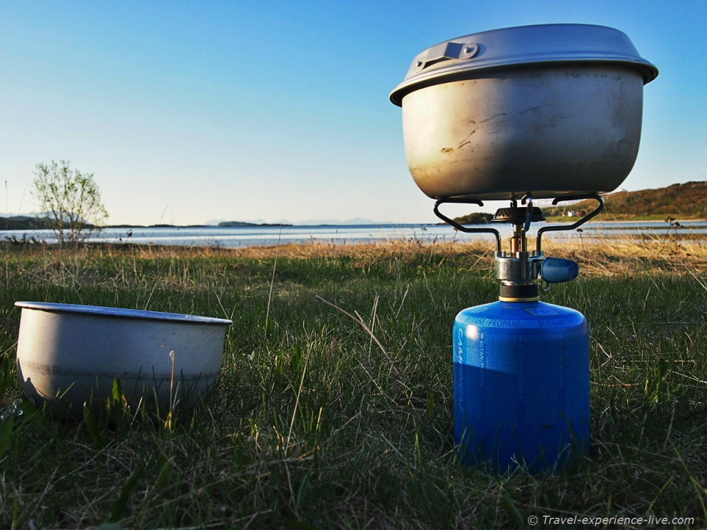 Camping and cooking, Norway.
