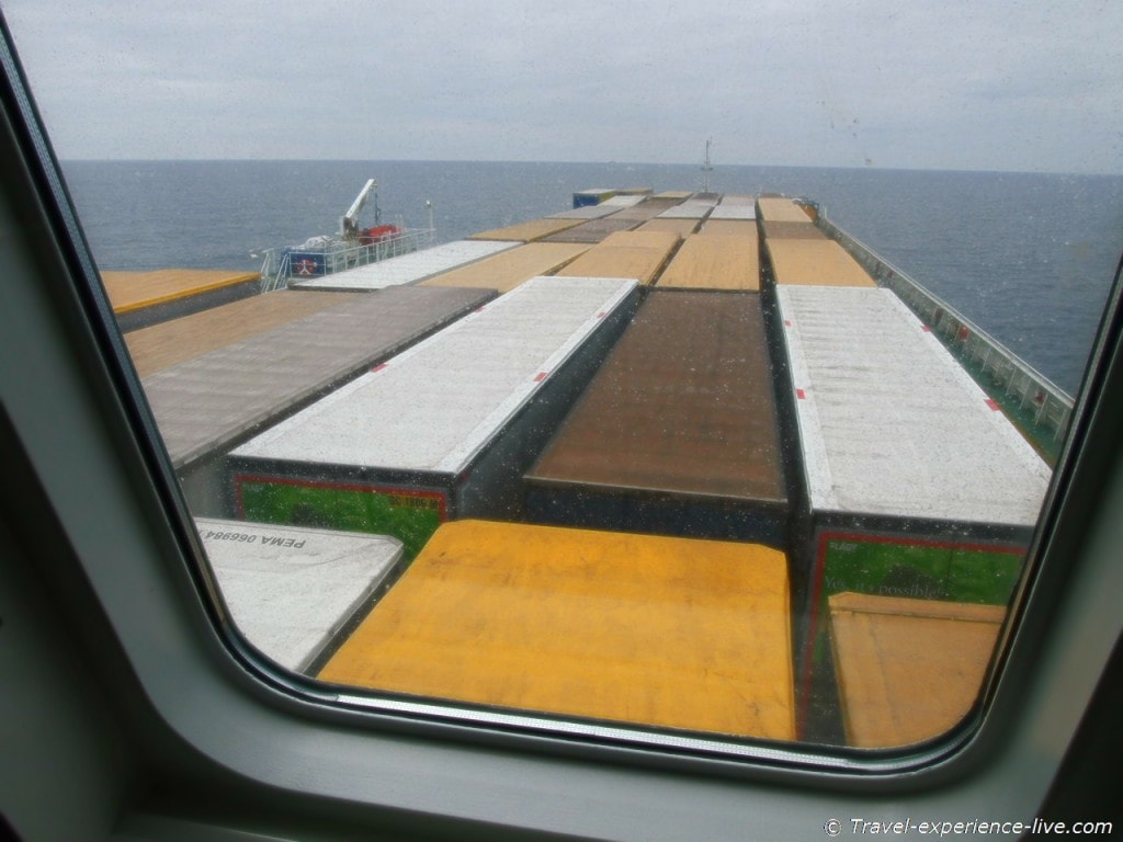 Cargo ship across North Sea.
