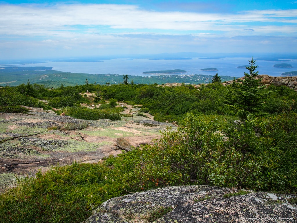 Hiking Cadillac Mountain in Acadia National Park, Maine.