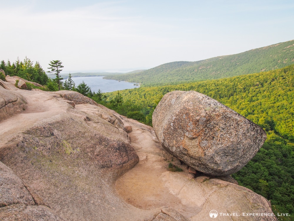 Bubble Rock and Jordan Pond in Acadia National Park, Maine