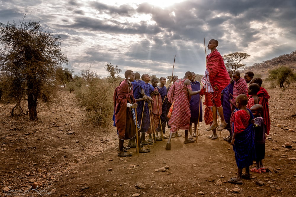 Maasai men dancing the traditional Maasai dance in their village near Karatu in Tanzania by Daniel Nahabedian