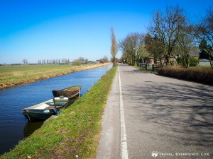 Boats in a peaceful canal in the Netherlands