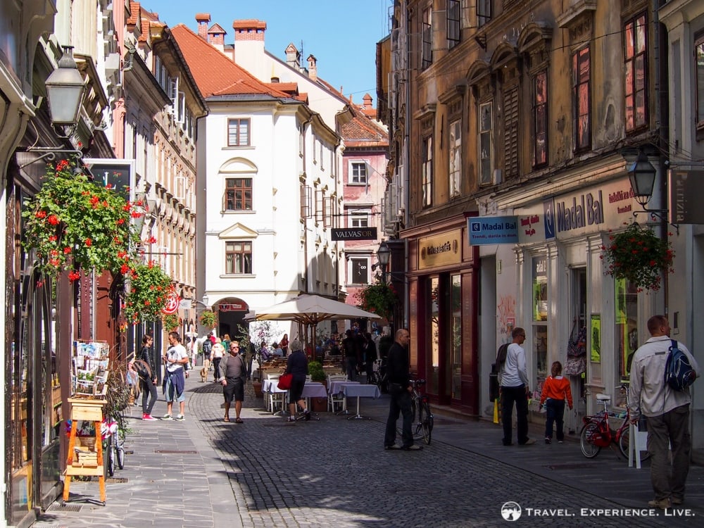 Lively street in Ljubljana, Slovenia