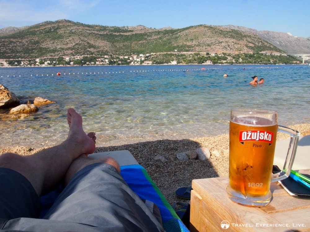 Beer at the beach in Dubrovnik, Croatia