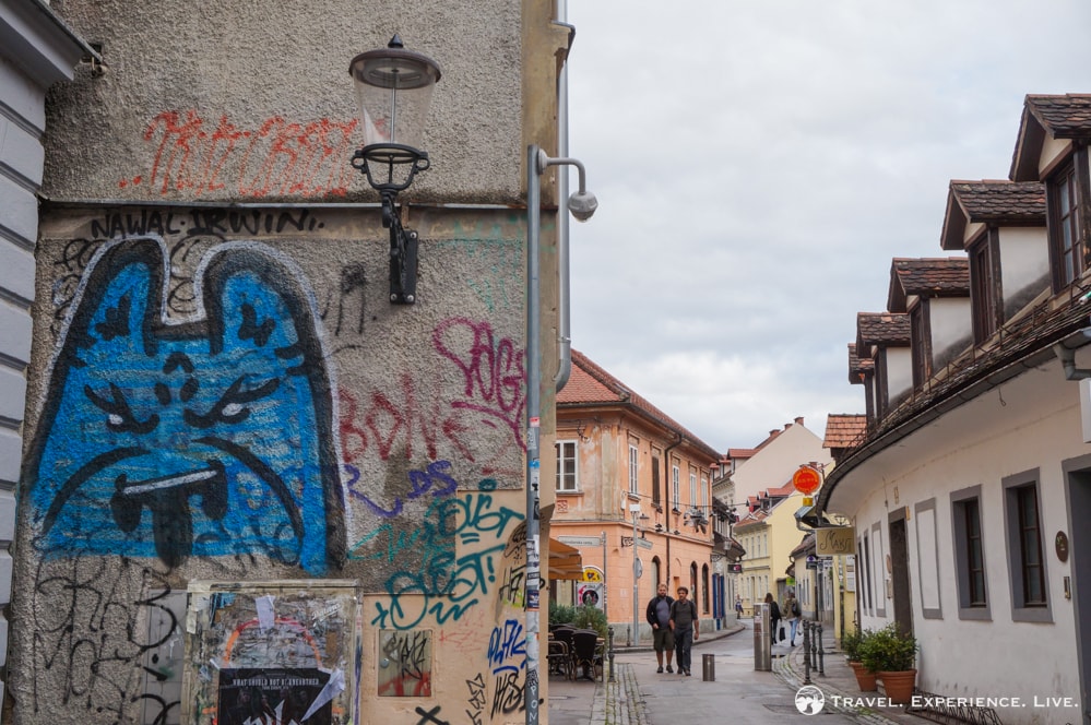 Graffiti-covered building in Ljubljana
