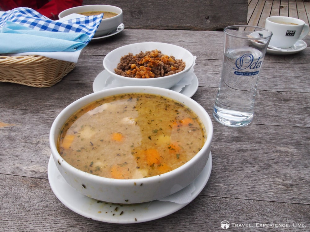 Slovenian Food: Veal stew with buckwheat mush and lard