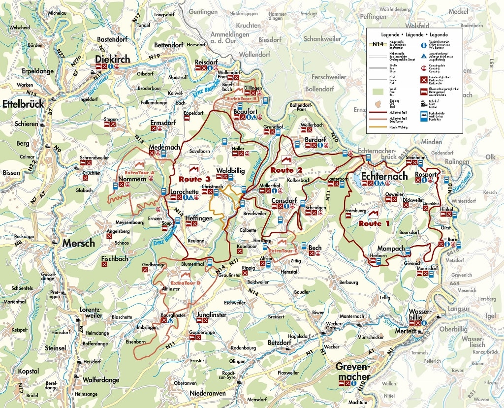 Map of the Müllerthal Trail, Luxembourg