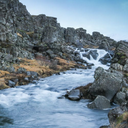 Waterfall in Thingvellir National Park, Iceland