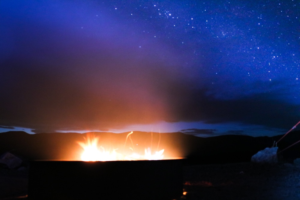 Campfire and stars in Great Sand Dunes National Park