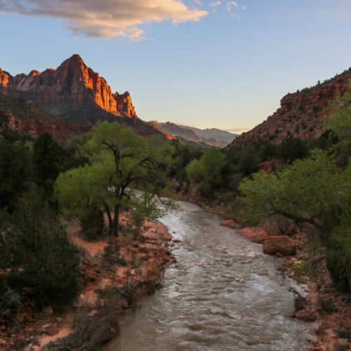 Virgin River and the Watchman, Zion National Park, Utah