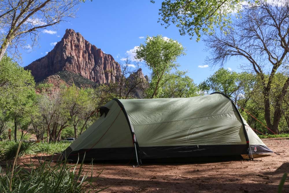 Watchman Campground tent, Zion National Park camping