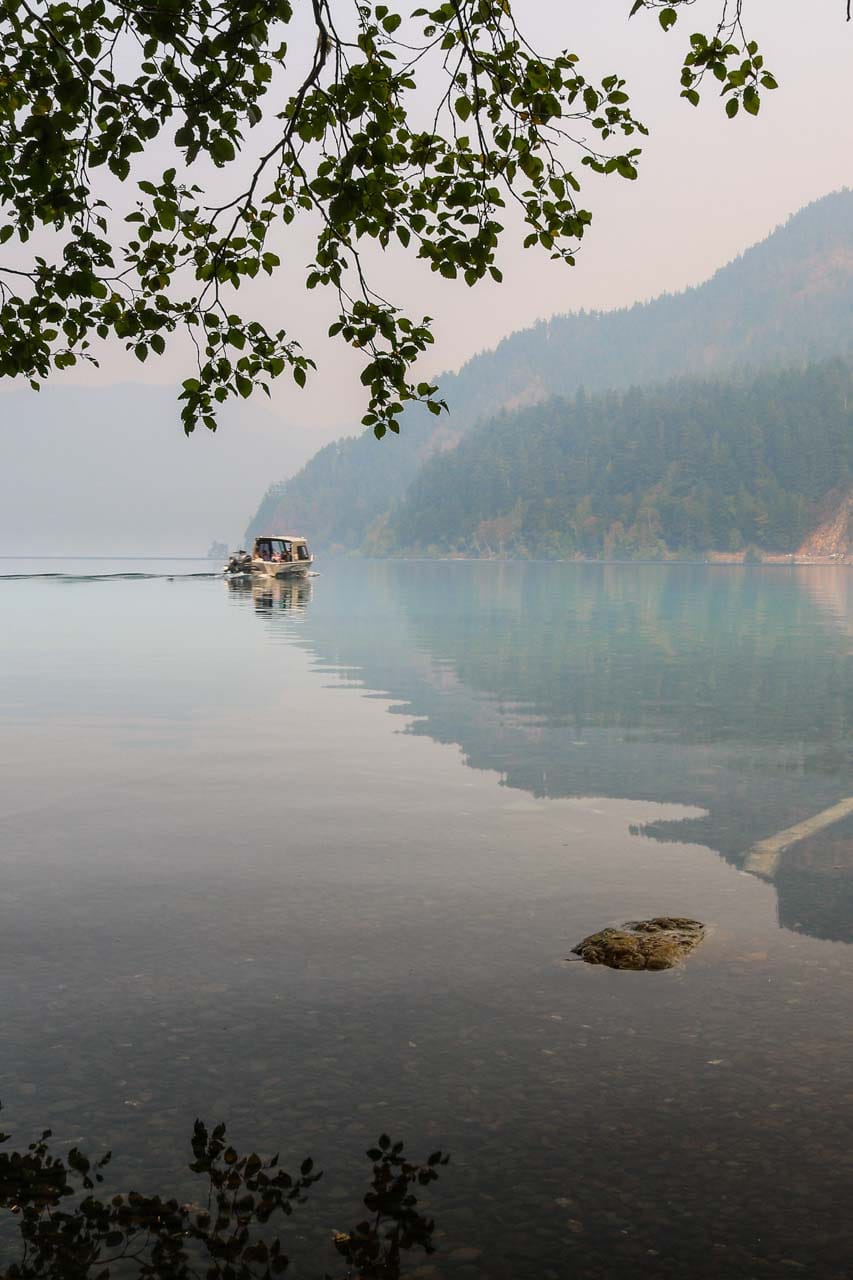 Boat on Lake Crescent in Olympic National Park, Washington