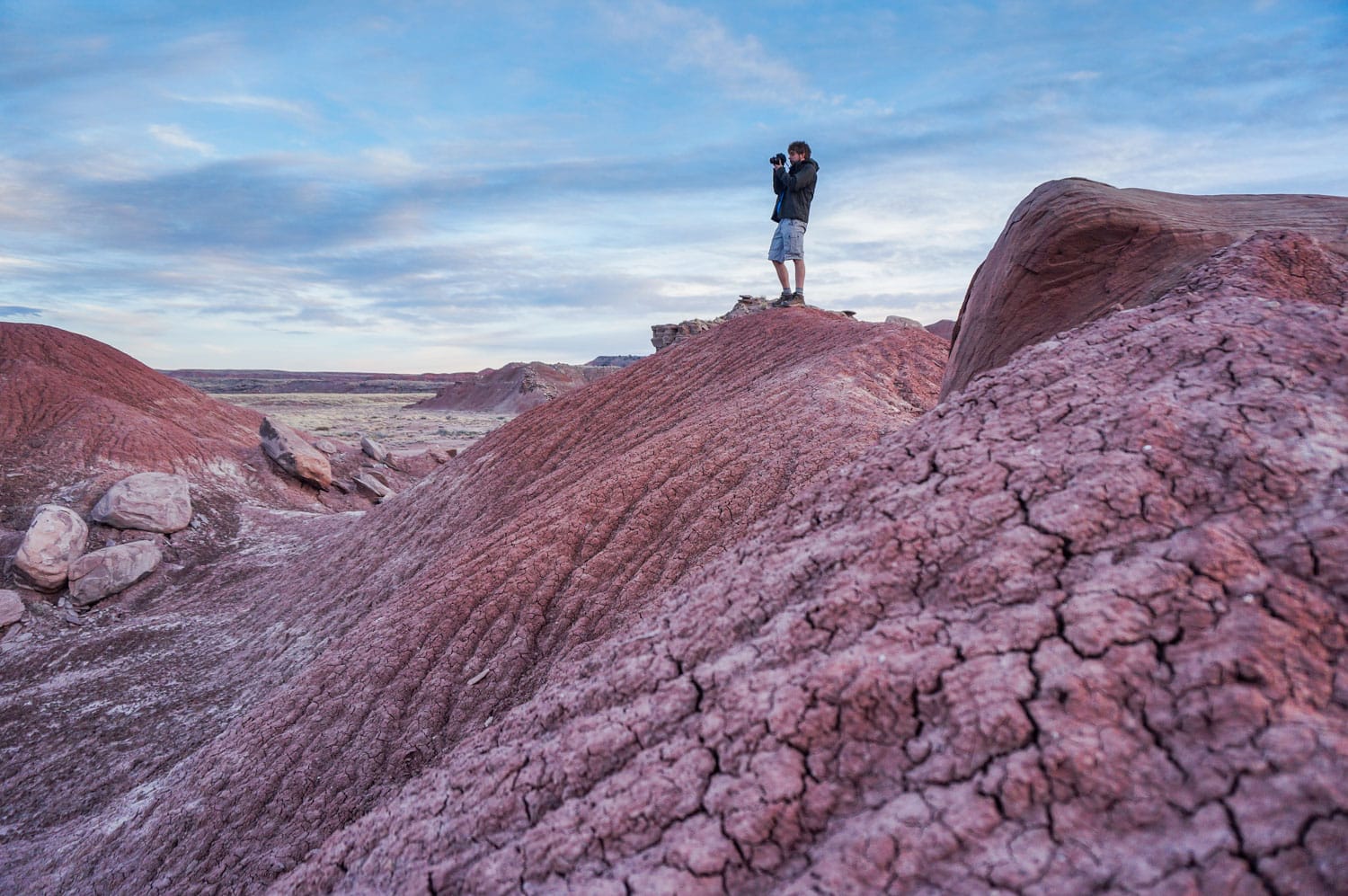 Bram Reusen photographing the Painted Desert, Petrified Forest National Park. Arizona