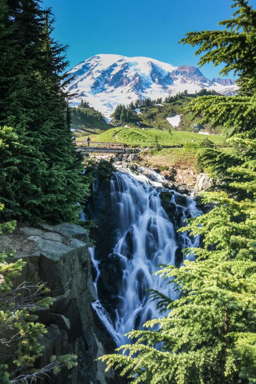 Myrtle Falls in Mount Rainier National Park is one of the best waterfall hikes in the national parks