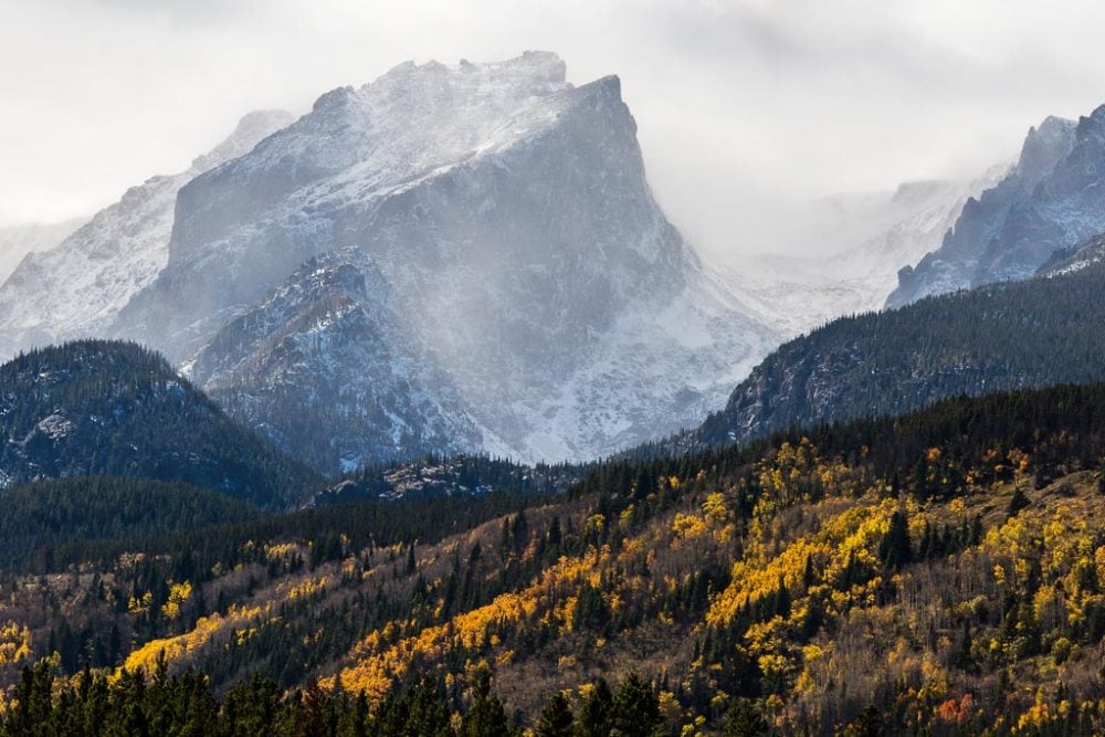 Stormy Hallett and Flattop in Rocky Mountain National Park in Fall - Image credit NPS Jacob W. Frank