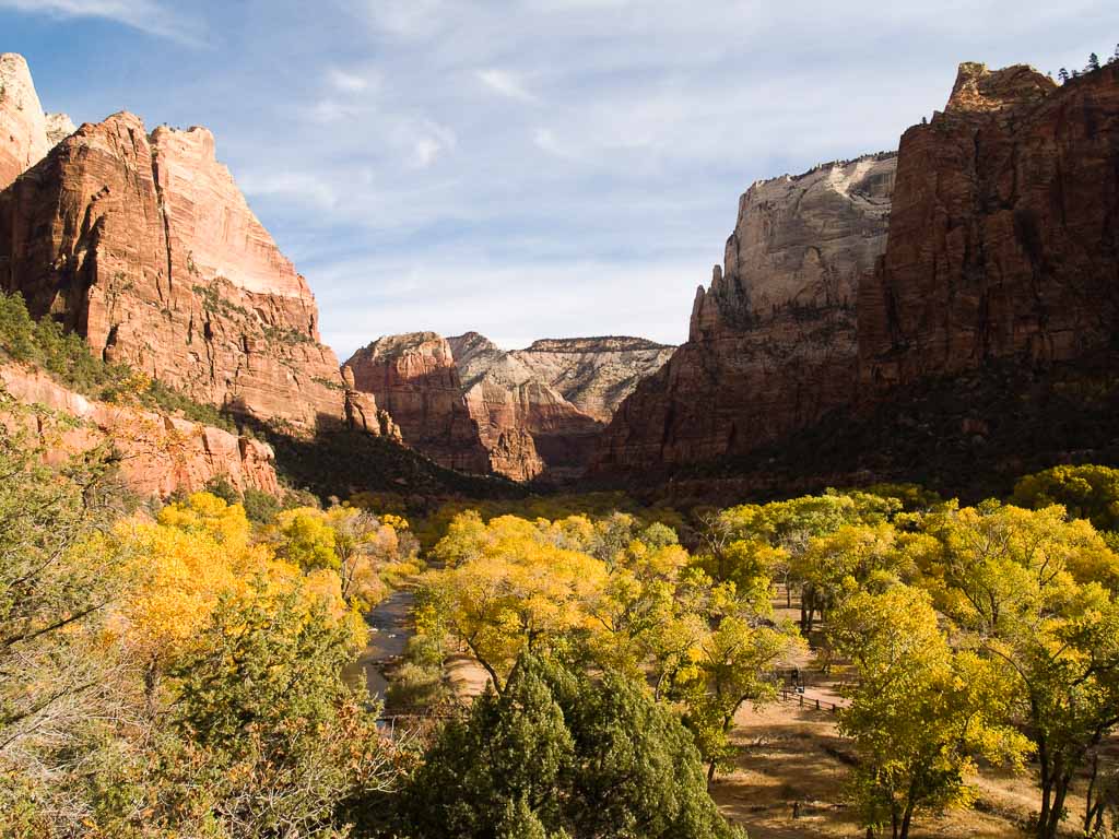 Zion Canyon with autumn colors, Zion National Park - Image credit NPS Christopher Gezon