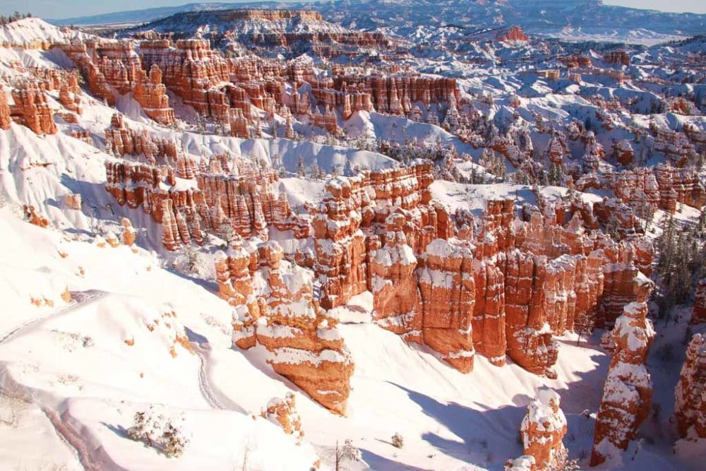 Bryce Amphitheater with snow in winter, Bryce Canyon National Park - Photo credit NPS