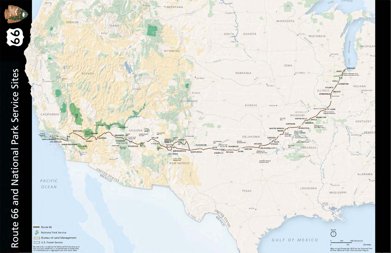 Map of Route 66 National Park Service Sites