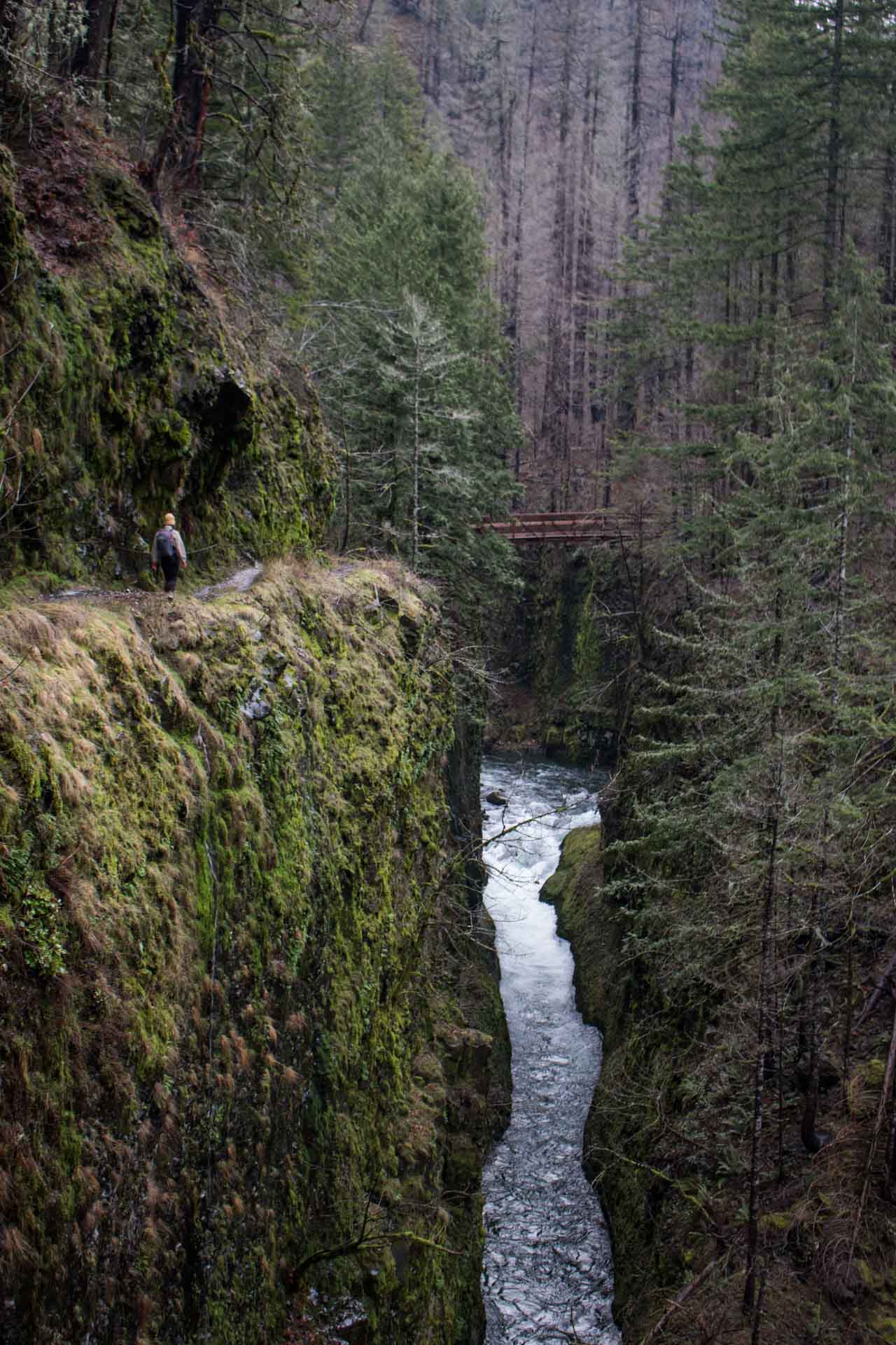 High Bridge, Eagle Creek Trail hiker, Columbia River Gorge, Oregon