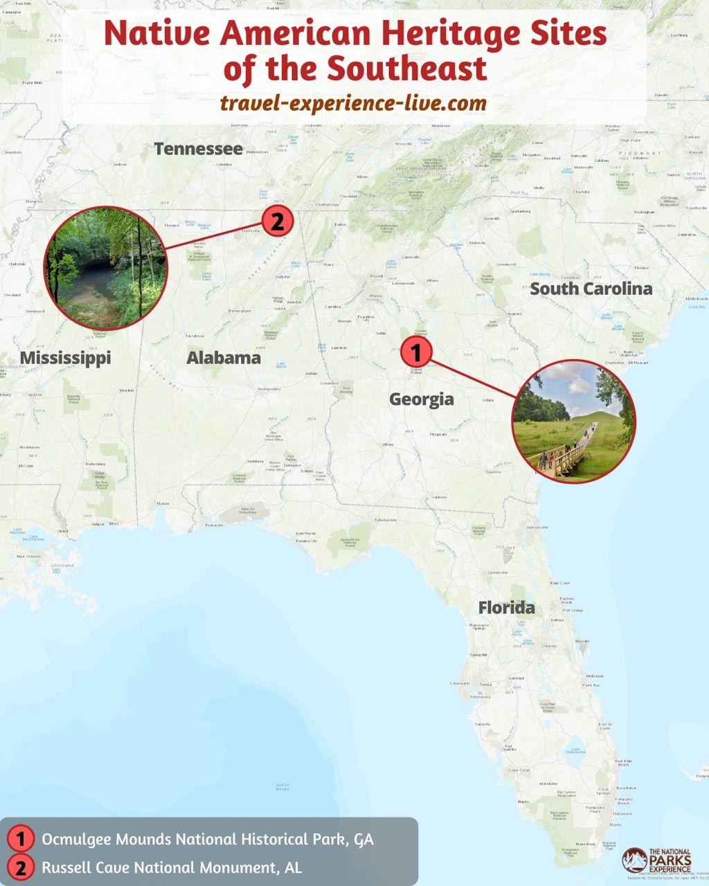 Native American Heritage Sites in Southeast National Parks Map