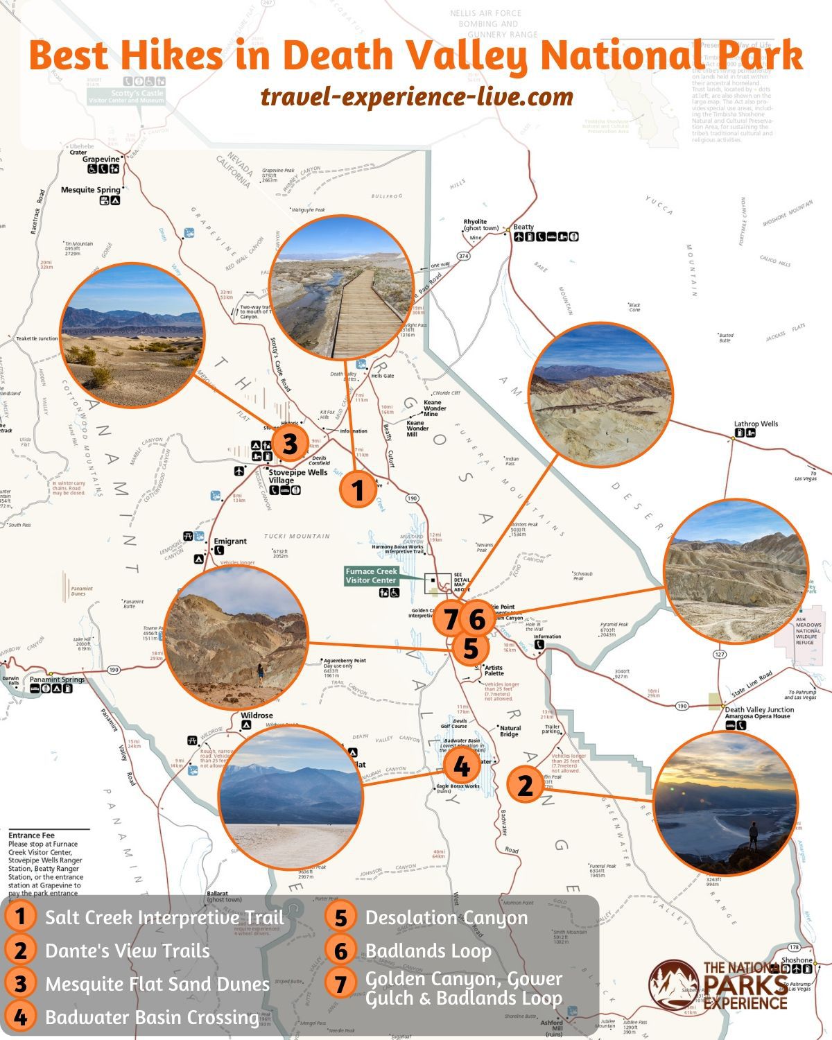 Best Hikes in Death Valley National Park Map, California