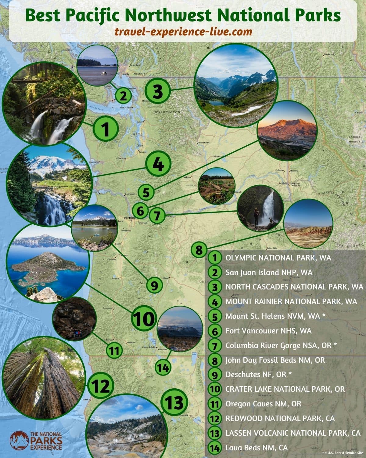 Best Pacific Northwest National Parks, Monuments and Forests Map
