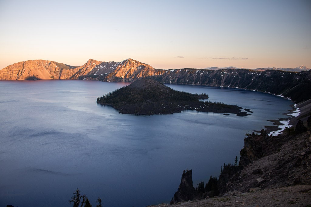 View of Wizard Island and Crater Lake from Merriam Point on the Rim Trail, Oregon