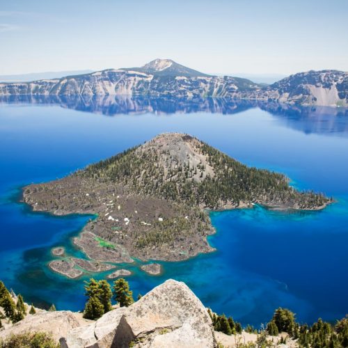 Watchman Peak view of Crater Lake and Wizard Island, Oregon