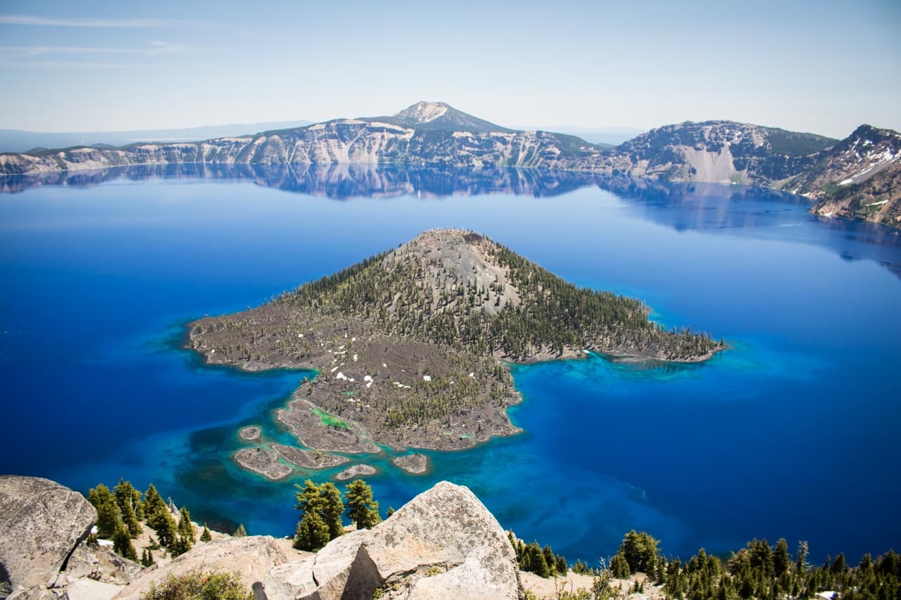 Watchman Peak view of Crater Lake and Wizard Island, Oregon