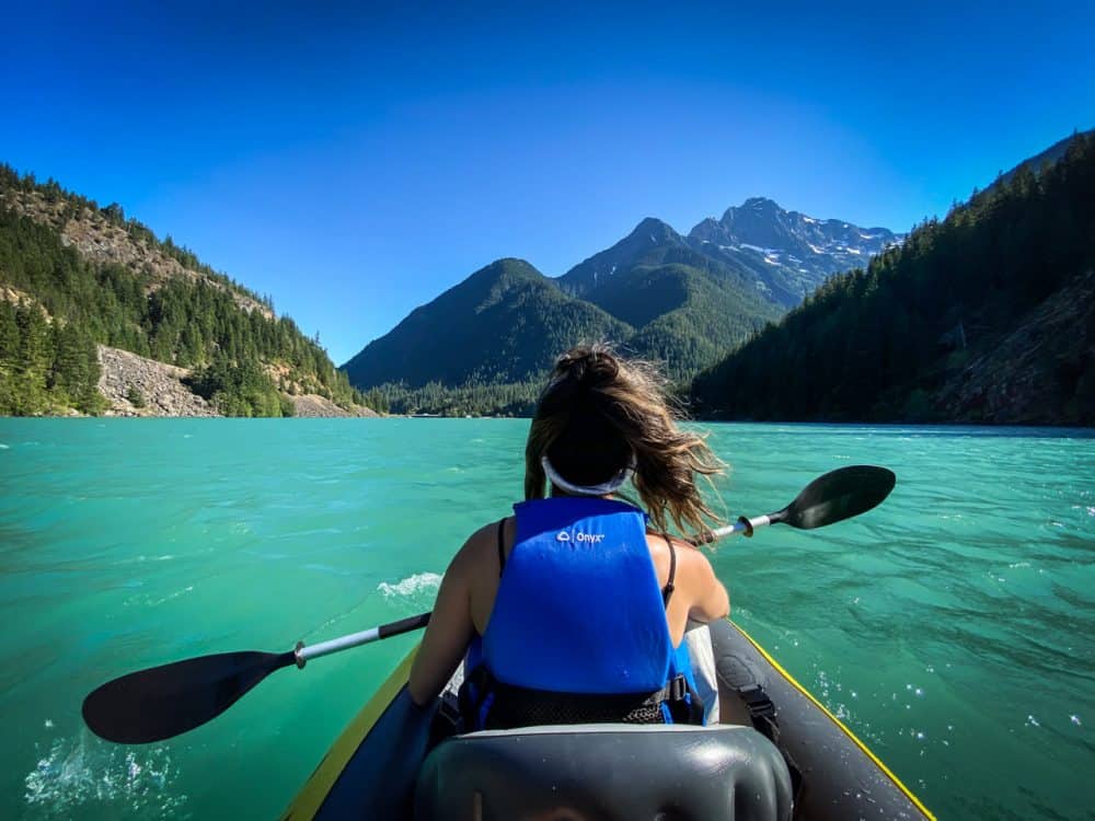Kayaking on Diablo Lake, North Cascades, Washington