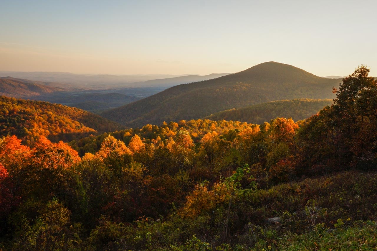Sunset fall colors in Shenandoah National Park, Virginia