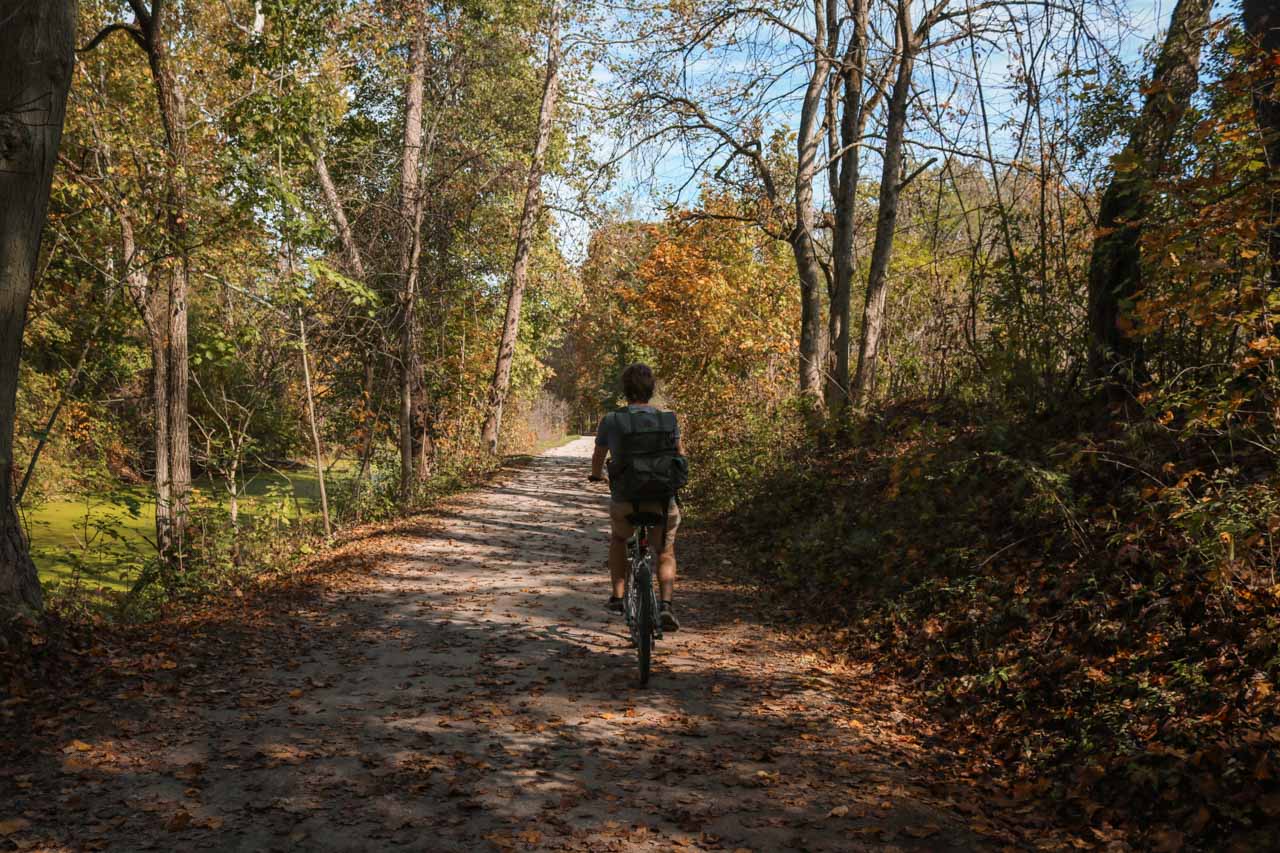Biking the Ohio and Erie Canal Towpath Trail in the fall, Cuyahoga Valley
