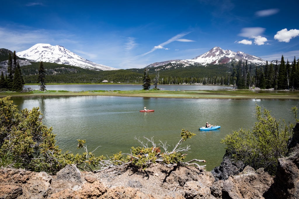 Deschutes National Forest, Oregon - Kayakers on Sparks Lake on Cascade Lakes Scenic Byway