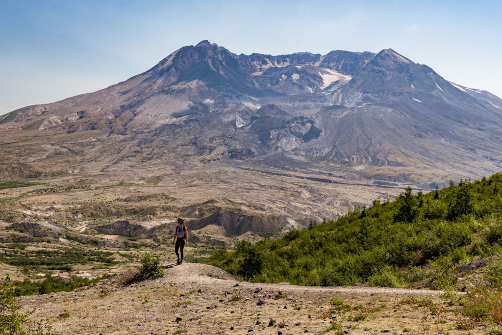Hiker on Harry's Ridge Trail at Mount St. Helens National Volcanic Monument, Washington