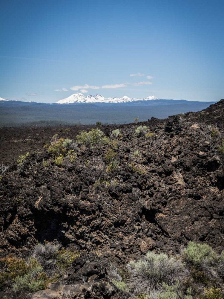 Newberry National Volcanic Monument, Oregon - Three Sisters seen from Lava Lands, Trail of the Molten Land