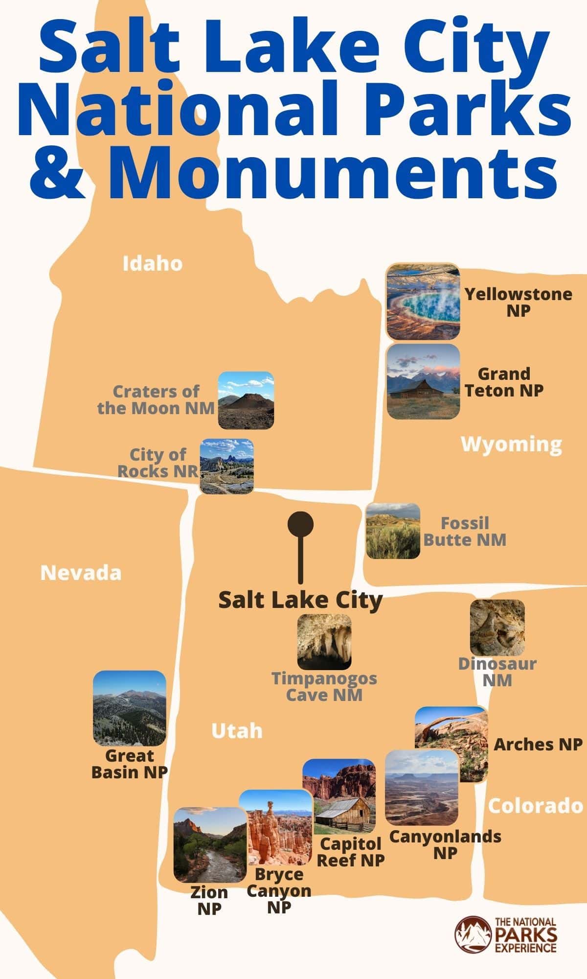 Salt Lake City National Parks and Monuments Map