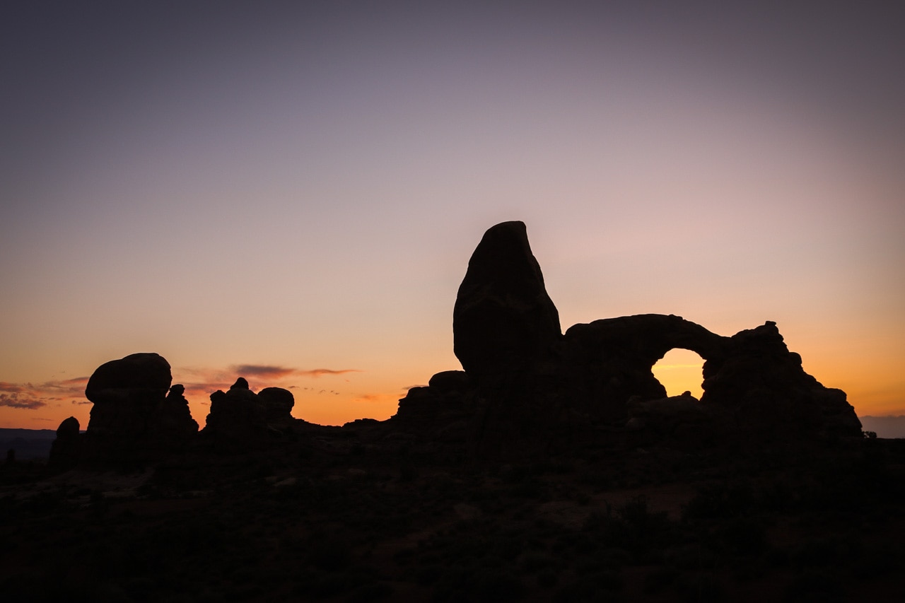 Turret Arch view at sunset, Arches National Park, Utah