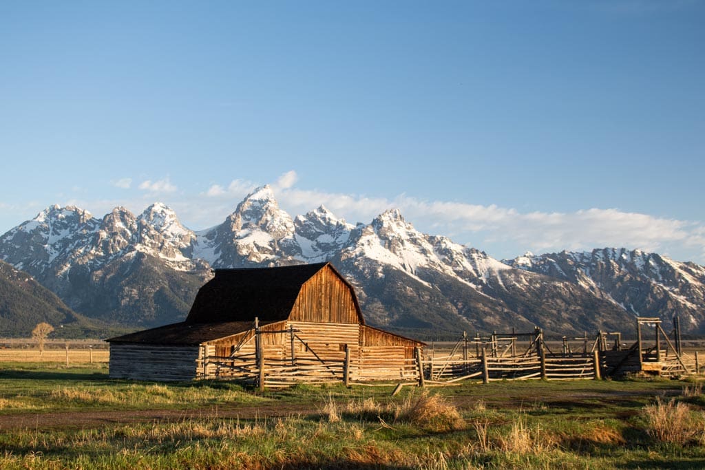 T.A. Moulton Barn at sunrise, places to visit in Grand Teton National Park