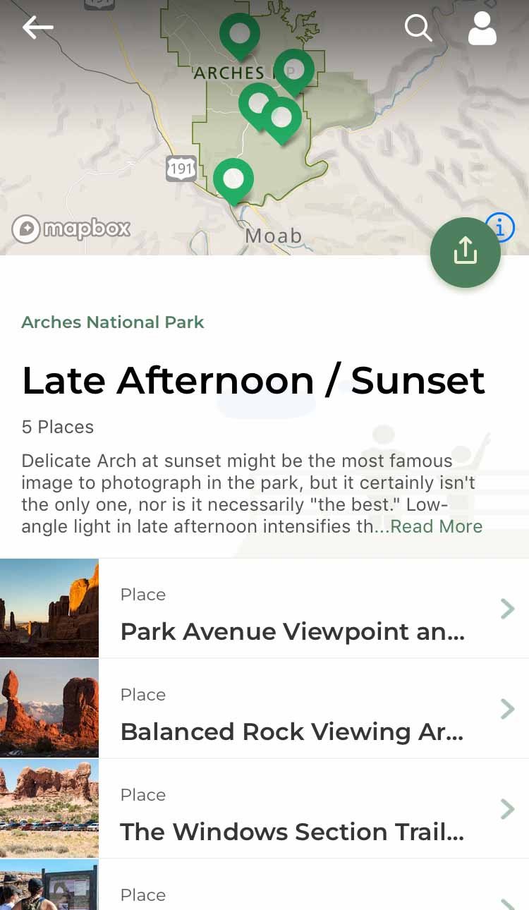 National Parks App Arches Sunset