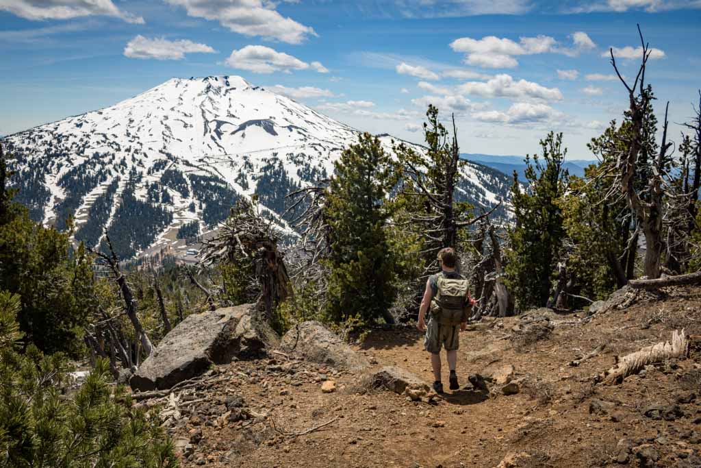 Tumalo Mountain Trail hiker view of Mount Bachelor, Deschutes National Forest, Oregon