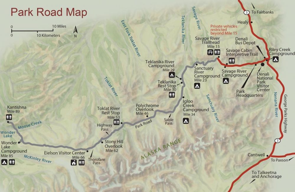 Denali Park Road Map - Image Credit NPS