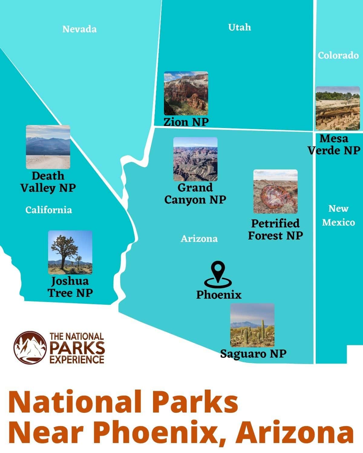 Map of National Parks Near Phoenix, Arizona