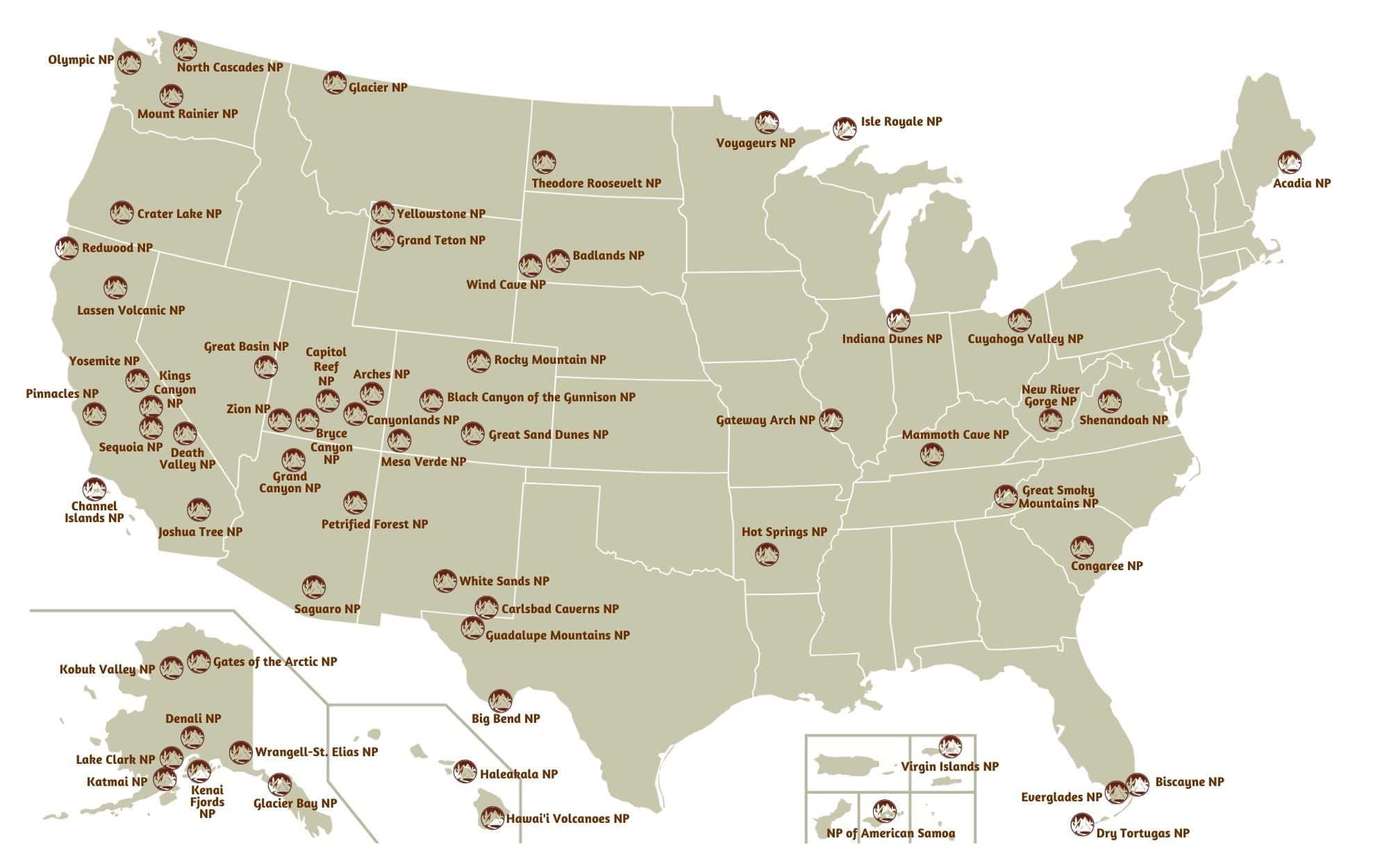 63 USA National Parks Map