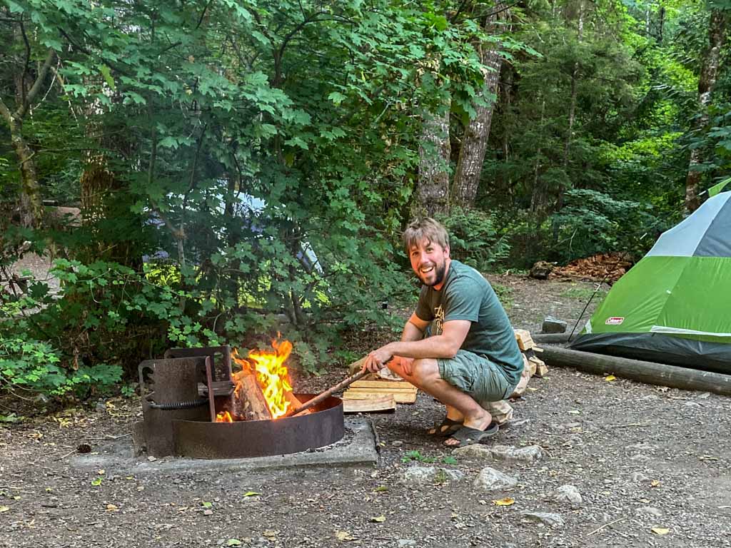 Bram making Campfire at Diablo Lake, North Cascades