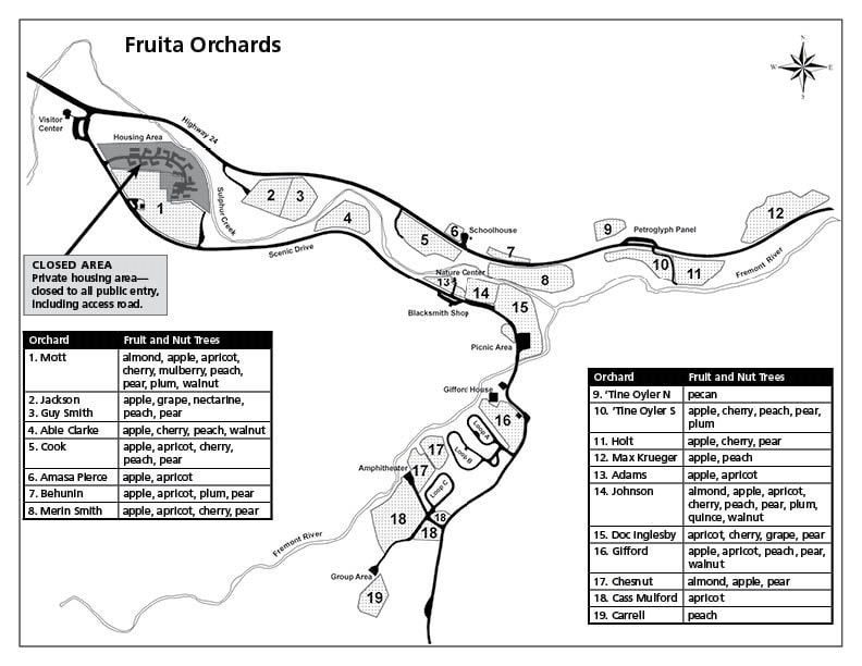 Map of Fruita Orchards in Capitol Reef National Park, Utah - Credit NPS