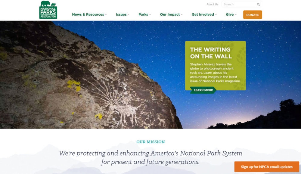 National Parks Conservation Association website screenshot - Join and Contribute to National Parks Preservation