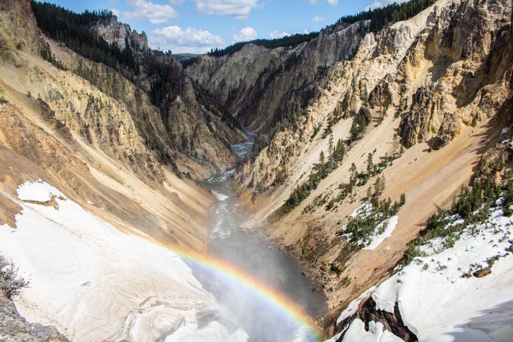 Brink of the Lower Falls rainbow, Grand Canyon of the Yellowstone, Yellowstone National Park